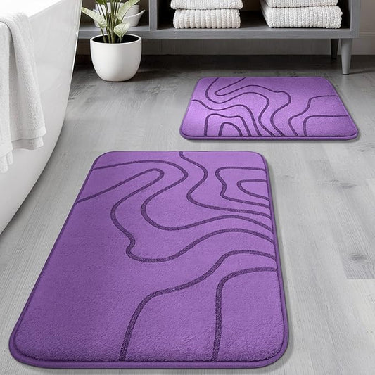 YIHOUSE Memory Foam Bathroom Rugs Sets 2 Piece, 32"x20"+24"x17", Purple | Ultra Soft, Extra Thick Bath Mat, Absorbent, Non-Slip, Machine Washable, For Tub, Shower & Home Decor Accessories