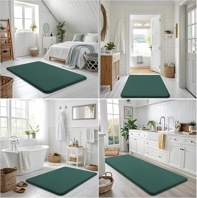 Smiry Memory Foam Bath Mat 36x24, Extra Soft and Absorbent Bathroom Rugs | Green, Quick Dry Machine Washable Non-Slip Bath Mat for Bathroom Floor, Shower and Tub