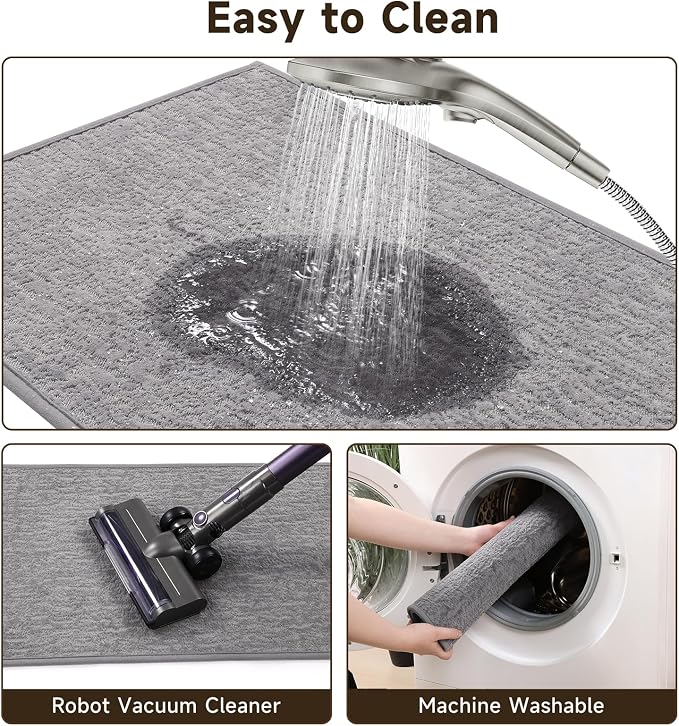 Pauwer Bathroom Rugs Sets 3 Piece, Ultra Thin Bath Mat Set, Light Grey | Non Slip Washable, Quick Dry, Super Absorbent, U-shaped Contour Toilet Rug, Low Pile, For Floor Sink Shower Room