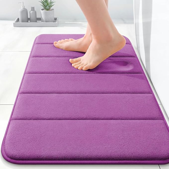 OLANLY Memory Foam Bath Mat 24x16, Super Soft and Absorbent Bathroom Rugs | Purple, Quick Dry Bath Rug, Machine Washable Shower Floor Mats, Bathmat Carpet for Bathroom Floor, Tub and Shower
