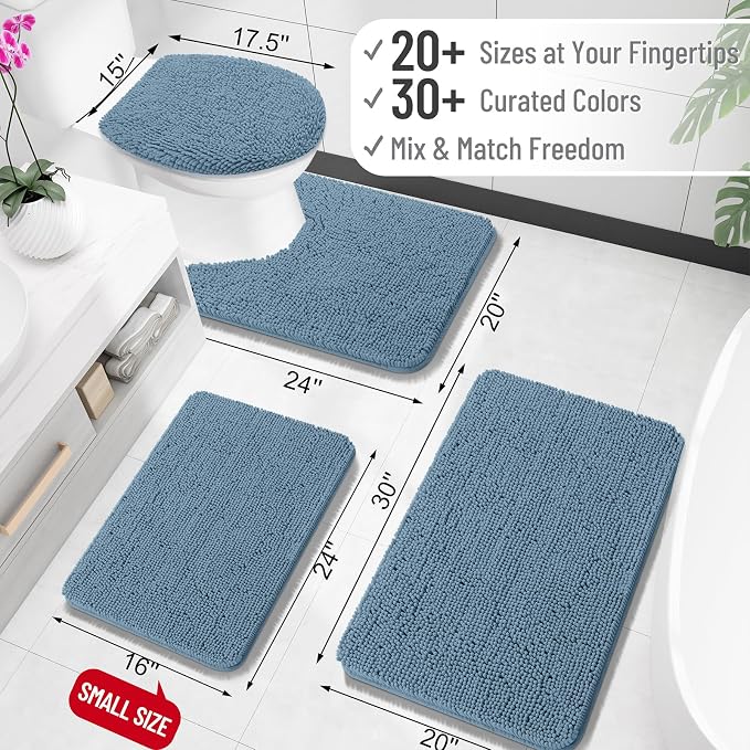 OLANLY Bathroom Runner Rugs 40x24, Extra Soft Absorbent Chenille Bath Rugs | Airy Blue, Quick-Drying Rubber Backing, Washable Long Bath Mat for Bathroom Floor, Tub and Shower, Home Decor Accessories