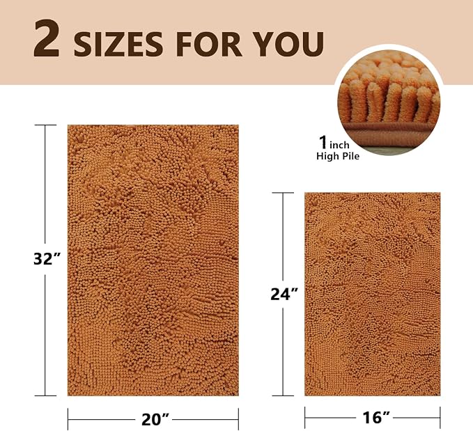 BOANKODU Bathroom Rugs Sets 2 Piece, Extra Soft Chenille Bath Mat Absorbent Bathroom Rug, Bathroom Mat with Sturdy PVC Non-Slip Bottom, Machine Washable Bath Rugs (Champagne)