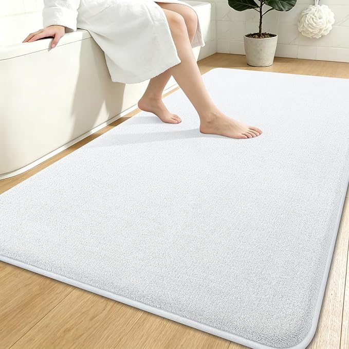 Smiry Memory Foam Bath Mat 71x47, Extra Soft Absorbent Bathroom Rugs | White Quick Dry, Machine Washable Bath Mats for Bathroom, Shower, Tub and Home Decor Accessories