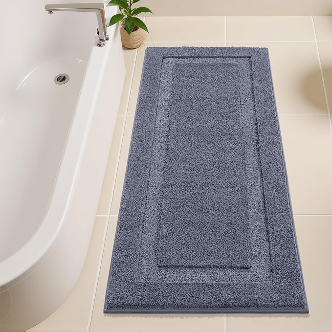 SHACOS Soft Microfiber Bathroom Rugs Set of 2 Pieces, Dark Grey | 47x20 + 32x20, Absorbent Plush Bath Rugs, Non Slip Washable Shaggy Bath Mats, Fluffy Bathroom Runner Floor Mats Shower Rug
