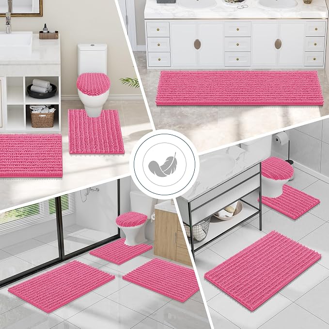 Smiry Bathroom Toilet Rugs U Shaped 24X20, Chenille Bath mats for Toilet | Hot Pink Extra Soft Absorbent Non Slip Rubber Backing Contour Bath Rugs for Toilet, Machine Washable Contoured Bath Mats