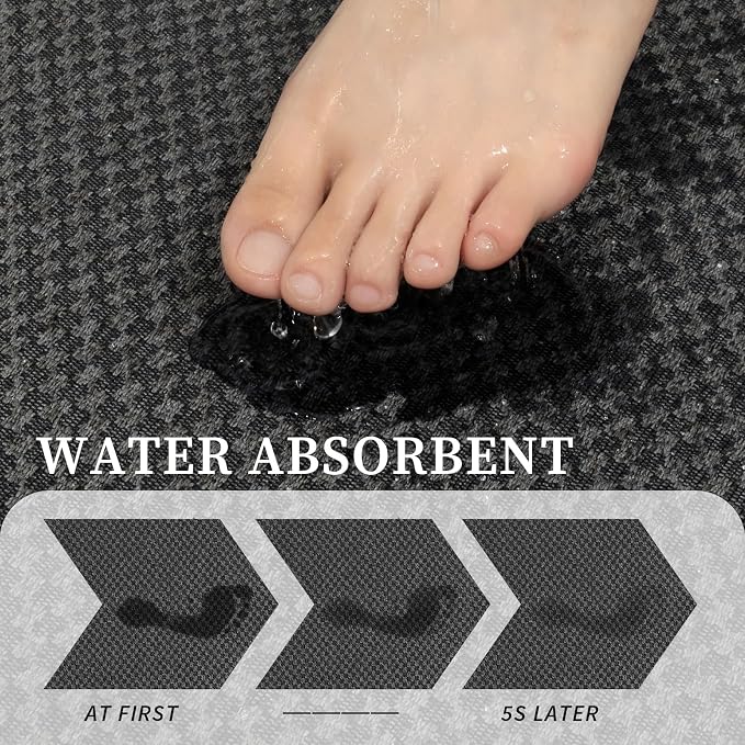 YIHOUSE Bathroom Rugs Sets 5 Piece Non Slip Washable, Absorbent Quick Dry Bath Mat Set with Toilet Mat, Weave Texture Low Profile Bath Rugs, Floor Mats for Bathroom, Tub & Shower, Dark Grey