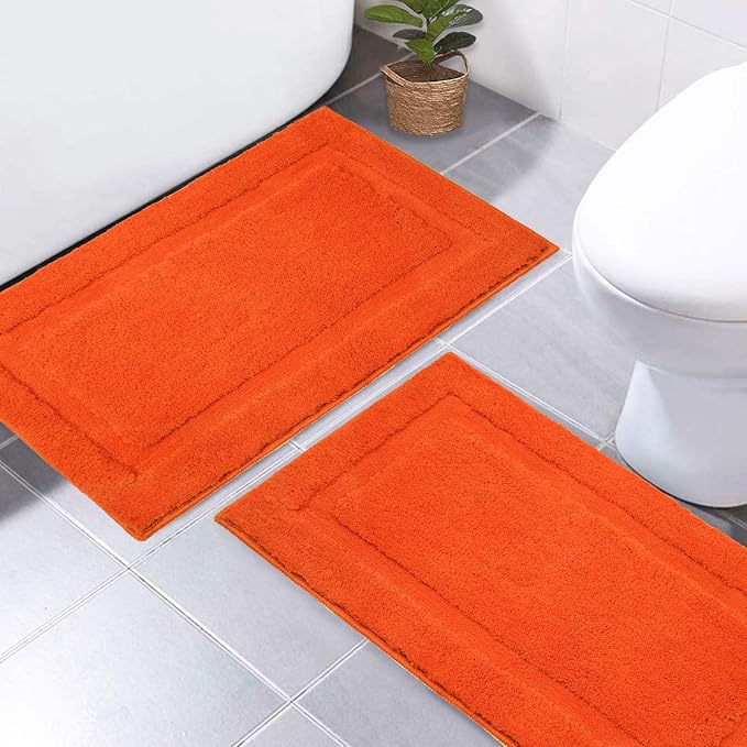 SHACOS Soft Microfiber Orange Bathroom Rugs Sets 2 Pieces 32x20 inch | Absorbent Plush Bath Rugs, Non Slip Washable Shaggy Bath Mats, Fluffy Bathroom Runner Floor Mats Shower Rug