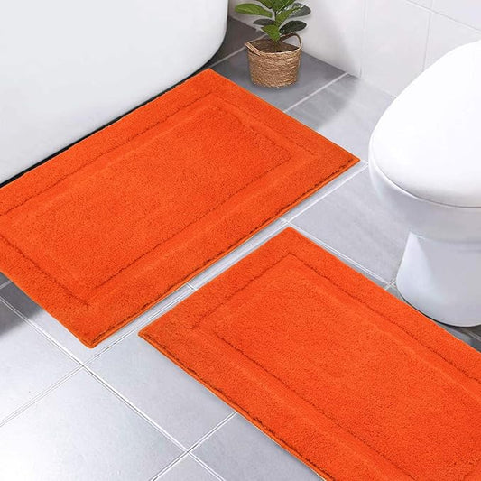 SHACOS Soft Microfiber Orange Bathroom Rugs Sets 2 Pieces 32x20 inch | Absorbent Plush Bath Rugs, Non Slip Washable Shaggy Bath Mats, Fluffy Bathroom Runner Floor Mats Shower Rug