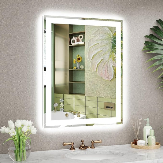 24x30 LED Bathroom Mirror, 6000LM, Separate Front and Back Lights | Shatter-Resistant Tempered Glass,Auto-Off Defogger,3 Color Modes,Smooth Dimming,Smart Memory Setting