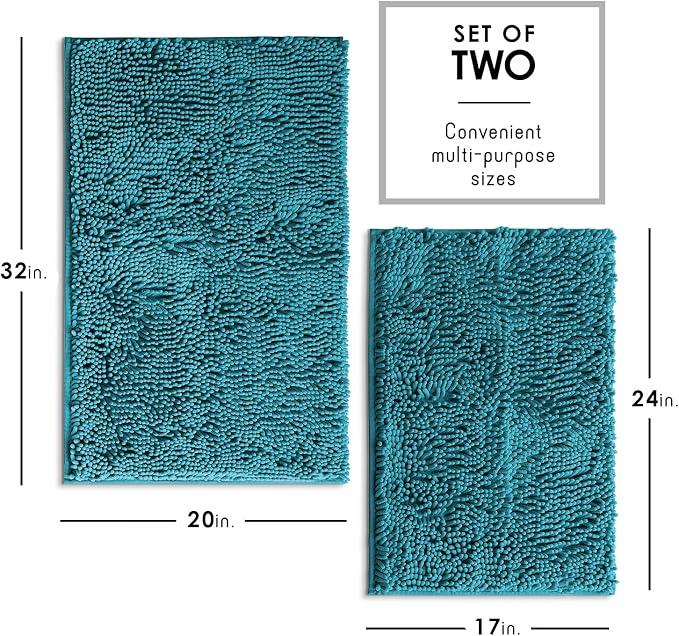 Hearth & Harbor Bathroom Rugs, Chenille Bath Mat - Machine Washable Bath Mats for Bathroom Non-Slip Backing Rubber, Quick Dry Bathroom Mat