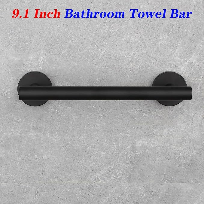 GERZWY 9-Inch Small Kitchen Towel Bar SUS 304 Stainless Steel Cabinet Hand Towel Bar Wall Mounted Bathroom Organizer Matte Black AG1101C23-BK