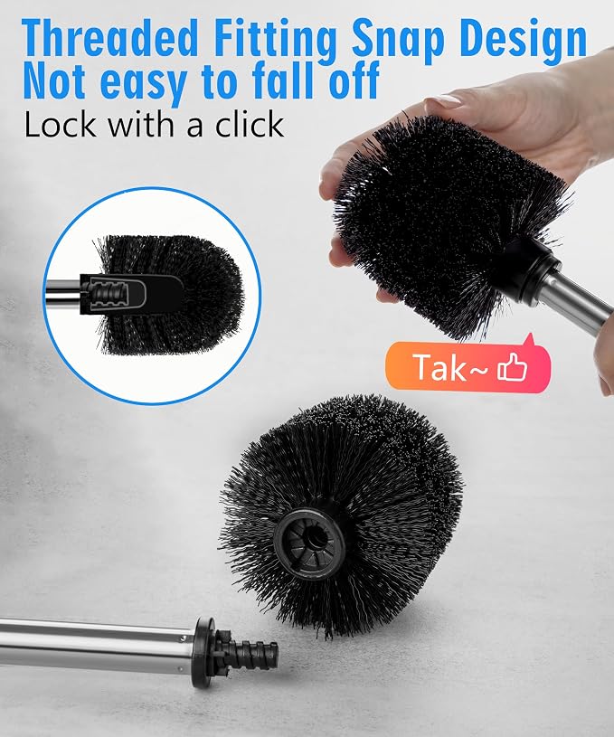 Ceramic Toilet Brush and Holder Set, Toilet Bowl Cleaner Brush | Freestanding Deep-Cleaning, Stainless Steel Handle, Small & Sturdy for Storage, Easy to Clean, Non-Scratching