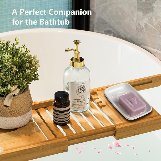 Gomakren Ceramic Soap Dish Bar Soap Holder for Bathroom Kitchen Sink White | Keeps soap dry & long-lasting, raised scalloped design, non-slip base, easy to clean, versatile tray counter storage & decor