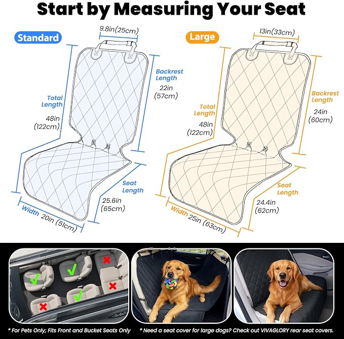 VIVAGLORY Dog Front Seat Cover Car Seat Protector, L, Black, 1Pack | Front Bucket Captain Chair Cover for Dog, Single Bucket Captain Chair Hair Resistant Protector for Car