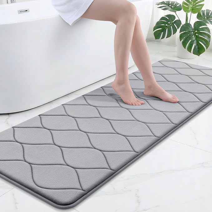 Smiry Memory Foam Bath Mat 70x24, Ultra Soft Absorbent Bathroom Rugs | Grey, Plush Quick Dry and Machine Washable Cushion Bath Mats for Bathroom, Shower, Tub & Home Decor