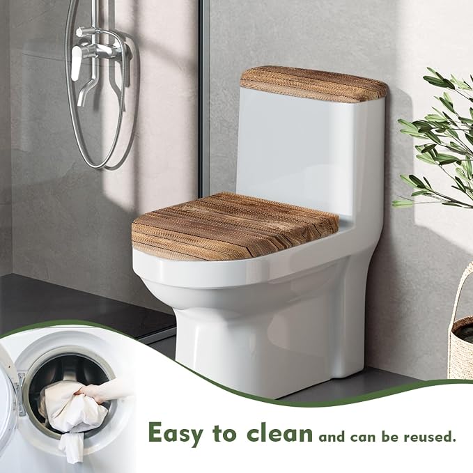 Brown Wood Print Toilet Lid Cover Set of 2 Pack,3D Wood Print Toilet Seat Lid Covers Washable Replacement Bathroom Elongated Round Oval