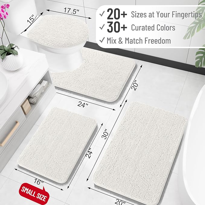OLANLY Bathroom Rugs 35x24, Extra Soft Absorbent Chenille Bath Rugs | Ivory, Quick-Drying Rubber Backing, Machine Washable Bath Mat for Bathroom Floor, Tub and Shower, Home Decor Accessories