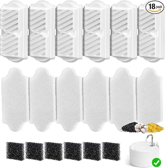 (18 Pack)6 Sets Ceramic Cat Water Fountain Replacement Filters, Pet Fountain Replacement Filters for 2.2L/74OZ