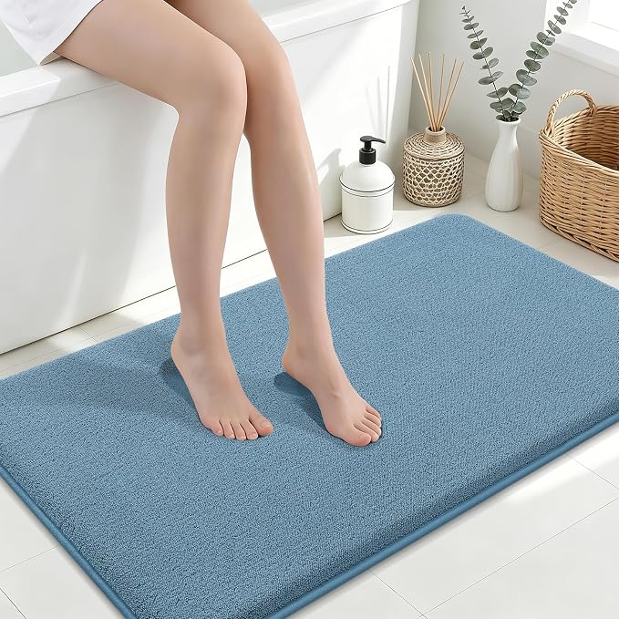 Smiry Memory Foam Bath Mat 45x27, Extra Soft Absorbent Bathroom Rugs | Grayish Blue Quick Dry, Machine Washable Bath Mats for Bathroom, Shower, Tub and Home Decor Accessories