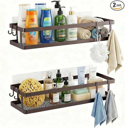 PUSDON 2-Pack 16.5" Extra Long Slim Shower Caddy, Adhesive Wall Mount Bathroom Organizer, Rustproof Open Frame Mesh Spice Rack for Kitchen, Holds 50LBS - Vintage Bronze, Guardrail