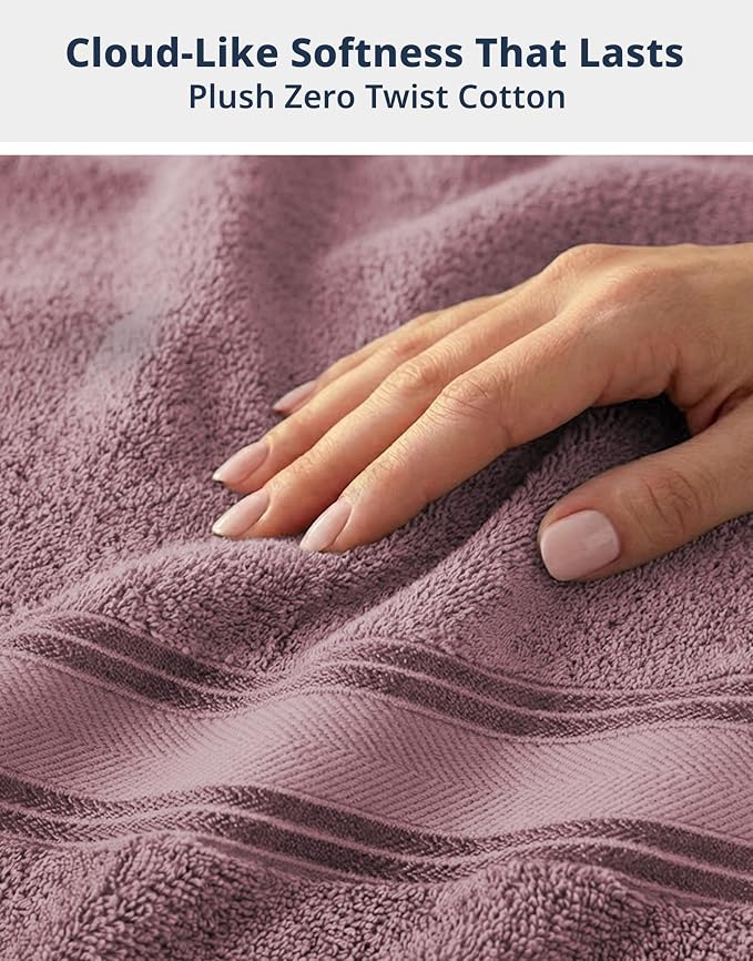 LANE LINEN Bath Towel Set 100% Cotton 12 Piece Soft - Wishful Mauve | Cotton Towel Set - Densely Woven, Coordinated Colors, Dobby Border Accent, OEKO-TEX Certified, Zero-Twist Durability