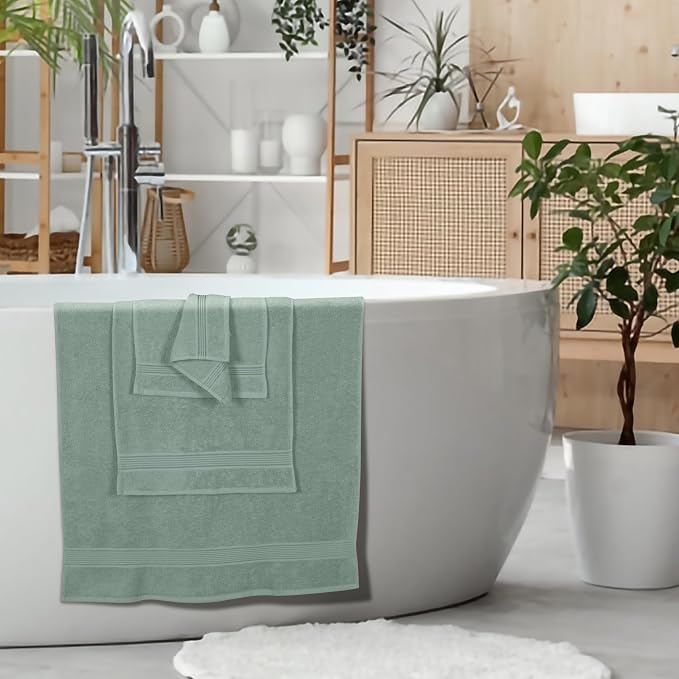 Ultra Soft 6 Pack Cotton Towel Set, Contains 2 Bath Towels 28x55 inch, 2 Hand Towels 16x24 inch & 2 Wash Coths 12x12 inch, Ideal Everyday use, Compact & Lightweight - Jade