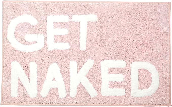 LABEND HOME Get Naked Bath Mat 20" x 31.5” - Funny Bathroom Rug, Plush Microfiber Non-Slip Backing, Machine Washable Quick-Dry Bath Decor - Pink