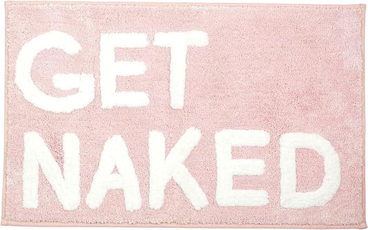 LABEND HOME Get Naked Bath Mat 20" x 31.5” - Funny Bathroom Rug, Plush Microfiber Non-Slip Backing, Machine Washable Quick-Dry Bath Decor - Pink