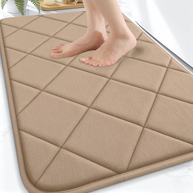 OLANLY Memory Foam Bath Mat 30x20, Ultra Soft and Absorbent Bathroom Rugs | Tan, Quick Dry, Machine Washable Shower Bath Rugs, Comfortable Bath Carpet for Bathroom Floor, Tub and Shower