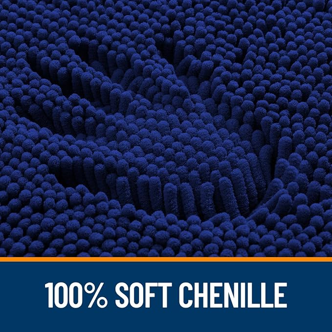 OLANLY Toilet Rugs U-Shaped 20x20, Soft Absorbent Chenille Contour Rugs | Navy, Quick-Drying Rubber Backing, Machine Washable Non-Slip Shaggy Bathroom Mat for Toilet, Home Decor Accessories
