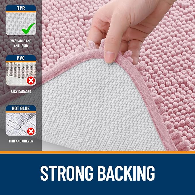 OLANLY Chenille Bathroom Rugs Mats Set 2 Piece, 30"x20"+24"x20", Dusty Rose | Soft Absorbent Bath Mat and U-Shaped Contour Toilet Rug Set, Quick Dry, Machine Washable Bath Carpet, Home Decor Accessories