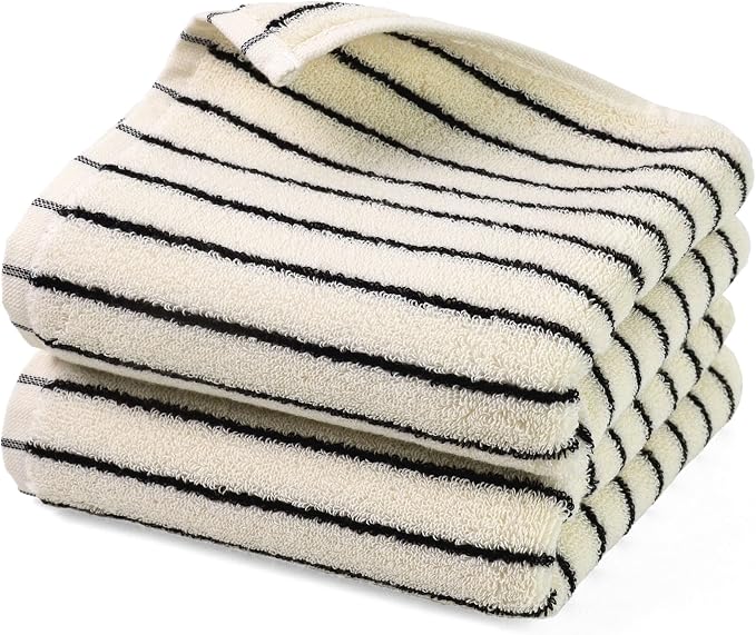 Black and White Striped Hand Towels for Bathroom, Vintage Kitchen Decor | Guest Use, Adults & Kids, Natural Cotton, 14” x 29”
