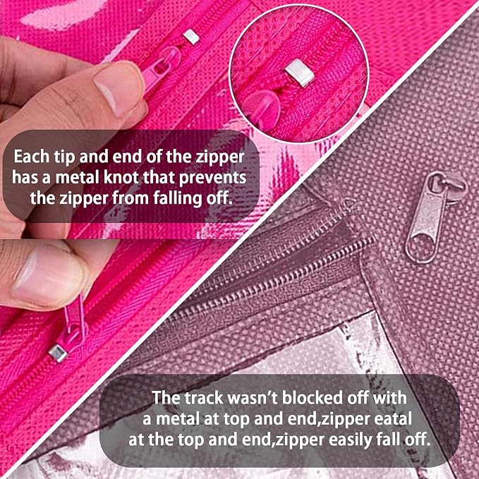 3PCS Extra Long Wig Storage Bag with Wooden Hanger Hair Extension Storage Bag with Hanger Portable Dust-proof Portable Suit with Transparent Zip Up for Hairpiece （Rose
