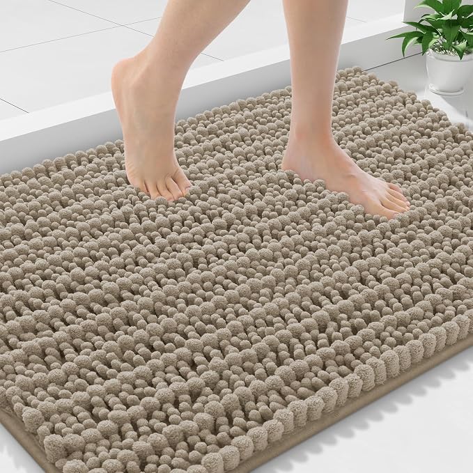 Smiry Bathroom Rugs 36X24, Extra Soft Rubber Backing Chenille Bath Mats | Latte Machine Washable Non Slip Quick Dry Bath Mats for Bathroom Floor, Tub, Shower, Home Decor Accessories