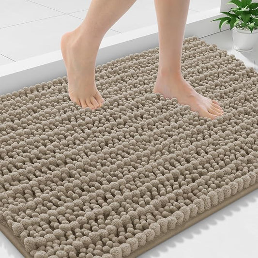 Smiry Bathroom Rugs 36X24, Extra Soft Rubber Backing Chenille Bath Mats | Latte Machine Washable Non Slip Quick Dry Bath Mats for Bathroom Floor, Tub, Shower, Home Decor Accessories