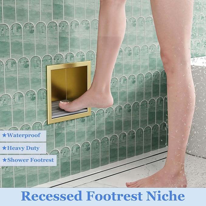 Neodrain Shower Foot Rest for Shaving Legs, 304 Stainless Steel Shower Niche, Recessed Shower Step for Shaving Legs,Niche for Shower Wall, Bathroom Foot Rest (Golden, 6.7" x 6")