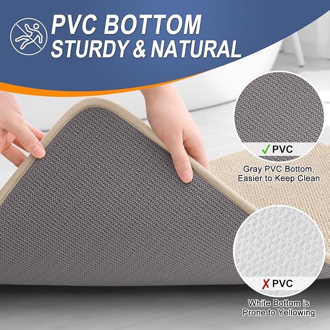 OLANLY Thick Memory Foam Bathroom Rugs 30x18, Absorbent Bath Mat, Beige | Soft Quick Dry Bath Rugs, Non-Slip, Machine Washable Carpet for Bathroom Floor, Tub and Shower, Home Decor Accessories