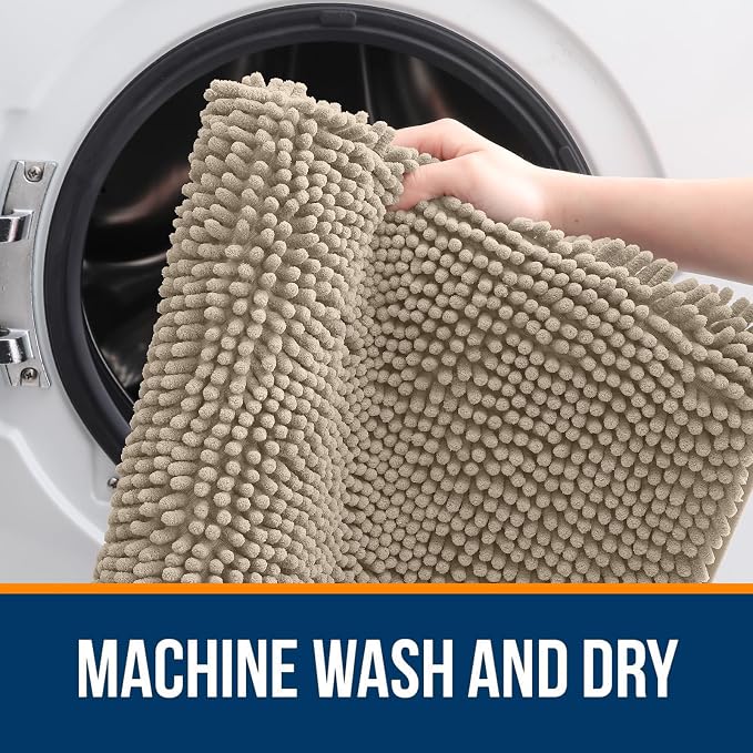 OLANLY Toilet Rugs U-Shaped 24x24, Soft Absorbent Chenille Contour Rugs | Warm Taupe, Quick-Drying Rubber Backing, Machine Washable Non-Slip Shaggy Bathroom Mat for Toilet, Home Decor Accessories