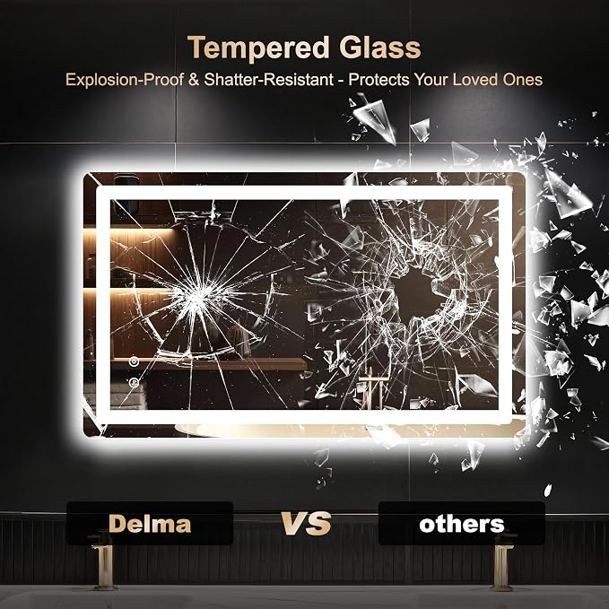 Delma 24x40 LED Bathroom Vanity Mirror with Lights, Anti-Fog, Dimmable | Front & Backlit with 3 Color Modes and Memory, 5mm Shatterproof Glass, Plug-in or Hardwired, Horizontal or Vertical