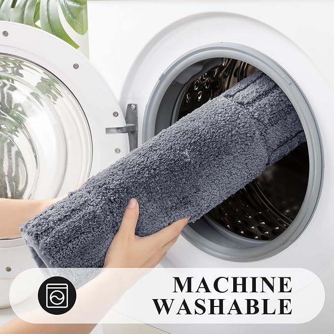 Pauwer Bathroom Rugs Sets 3 Piece, Microfiber Bath Mat Set, Dark Grey | Non Slip Washable, Soft Plush, Extra Absorbent Bath Mats, U Shaped Contour Toilet Rug for Bathroom
