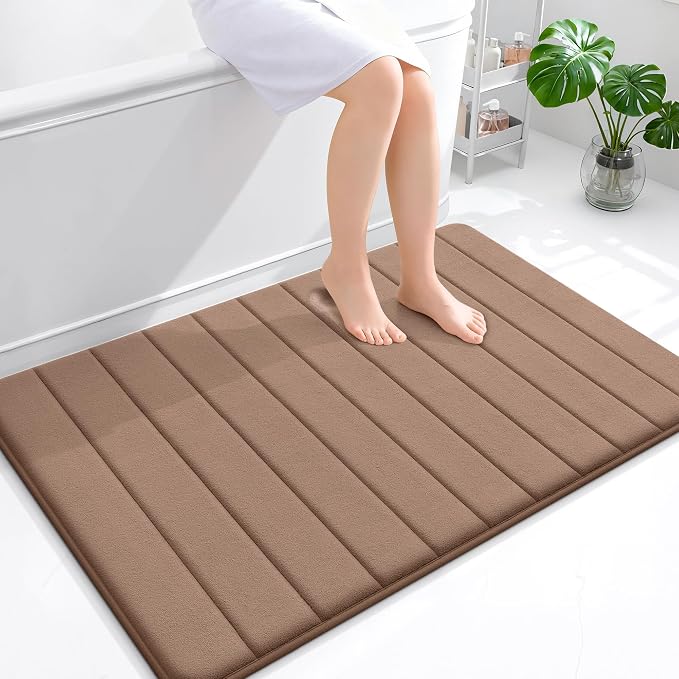 OLANLY Memory Foam Large Bath Mat 44x32, Super Soft Absorbent Bathroom Rugs | Mocha, Quick Dry Bath Rug, Machine Washable Shower Floor Mats, Bathmat Carpet for Bathroom Floor, Tub and Shower