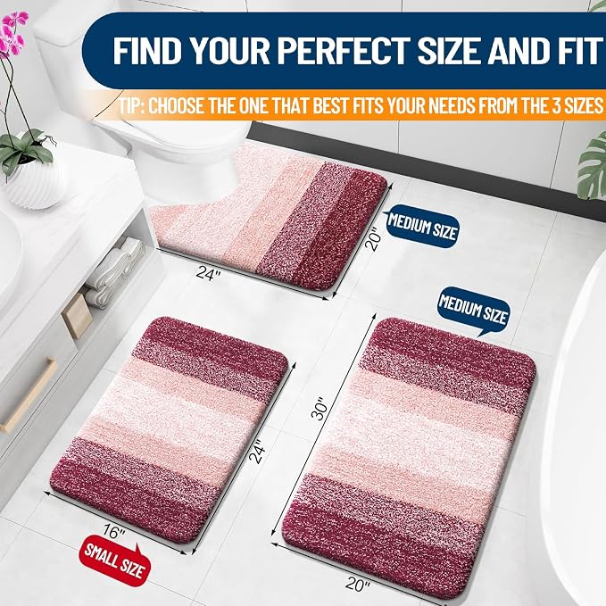 OLANLY Bathroom Rugs Mat 34x21, Extra Soft Absorbent Microfiber Bath Rugs | Red, Non-Slip Quick-Drying Rubber Backing, Machine Washable Plush Bath Mat for Floor, Tub and Shower, Home Decor Accessories