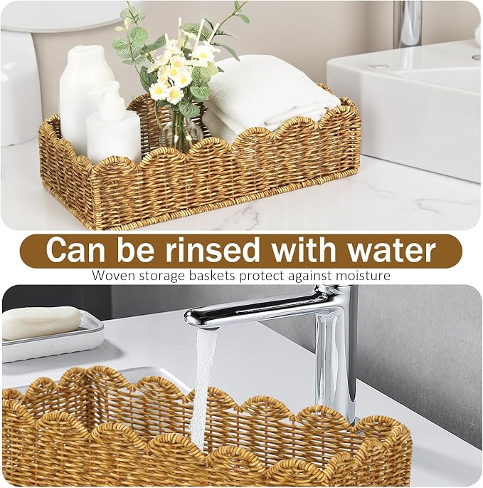 Toilet Paper Storage Organizer Basket, Scalloped Decorative Baskets for Over Toilet Shelves,Water Resistant & Easy Clean Handmade for Tank Top & Counter