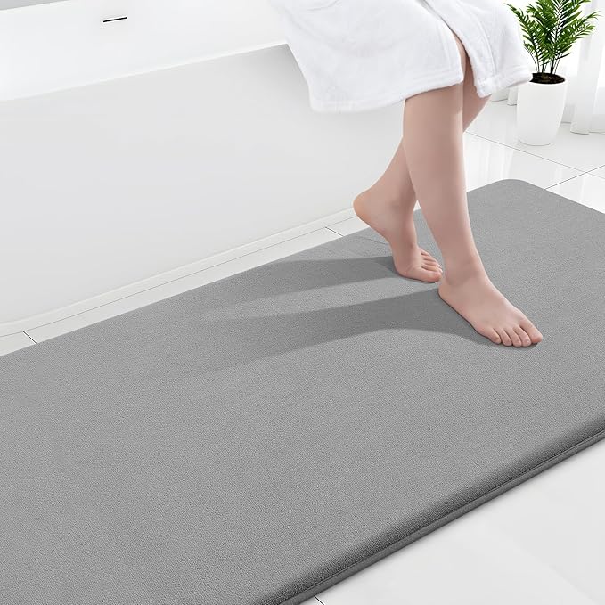 Smiry Memory Foam Bath Mat 70x24, Extra Soft and Absorbent Bathroom Rugs | Grey, Quick Dry Machine Washable Non-Slip Bath Mat for Bathroom Floor, Shower and Tub