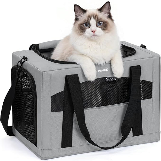 Pecute Cat Carrier Stable, Pet Carrier with Privacy Partition,Gray | Safe For Car Travel, Stable Steel Frame, Soft-Sided Pet Carrier Bag For Dogs And Cats Up To 15lbs, Foldable Design,XL.
