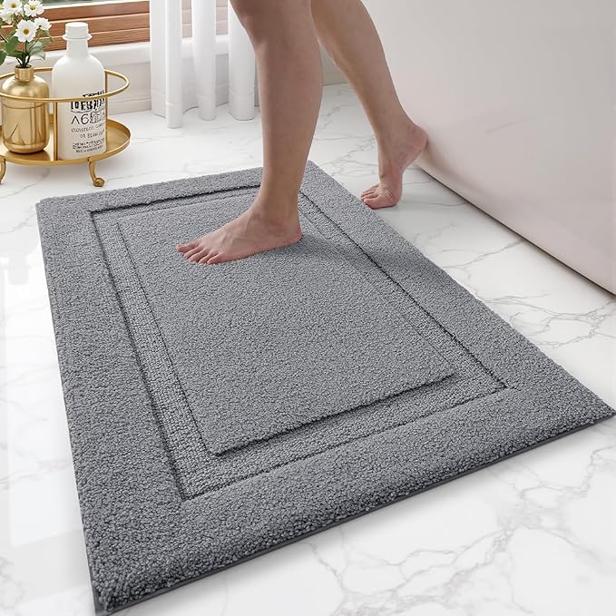 LUMI Ultra Soft Bathroom Rugs Absorbent, Non Slip Bath Mat 24x36, Dark Grey | Machine Washable with Rubber Backing, Quick Dry, Premium Microfiber Carpet for Shower Floor