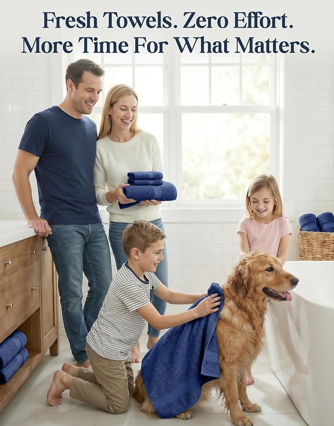 LANE LINEN Bathroom Towel Set 16 Piece Soft Absorbent Quick Dry - Navy | Set Of Towels - Easy-Care, Coordinated Colors, OEKO-TEX Certified, Ring-Spun Durability