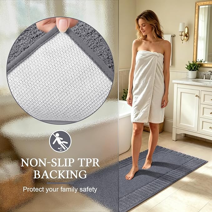 Pauwer Bathroom Rugs Sets 2 Piece, Non Slip Plush Bath Mats, Dark Grey | Machine Washable Shower Rugs, Absorbent Quick Dry Floor Mat for Bath Floor Tub and Shower