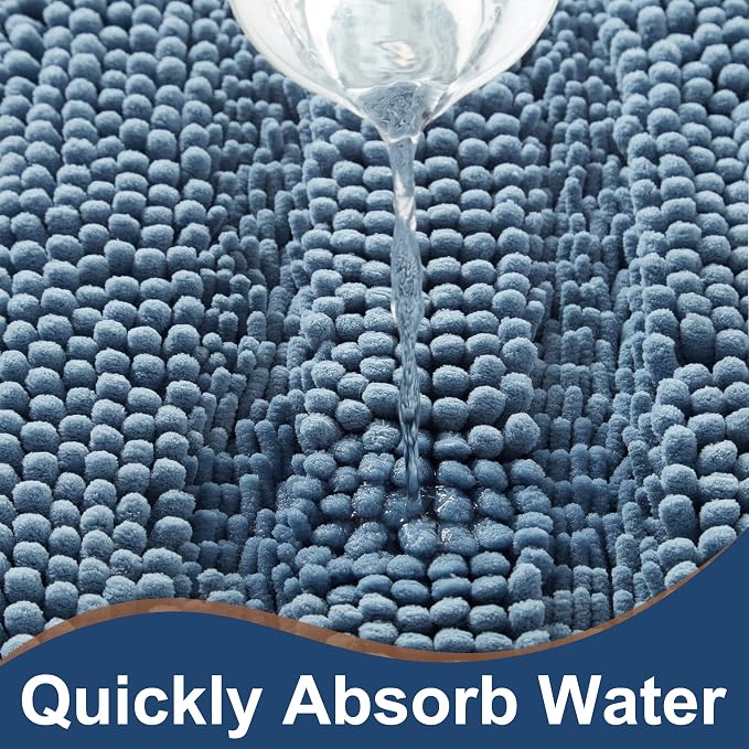 Non Slip Thick Shaggy Chenille Bathroom Rug Sets 2 Piece, Thickened Hot Melt Rubber Bottom Bath Mats for Bathroom, Bath Rugs Quick Dry Machine Washable for Shower (Dusty Blue, 32"x20" Plus 17"x24")
