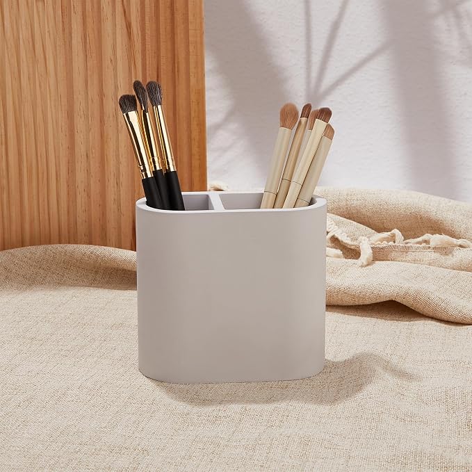Diatomite Toothbrush Holder for Bathroom Counter, 2-Slot Toothpaste Organizer, Quick Drying Stand for Electric Brush, Grey, 4.37 x 3.9 in